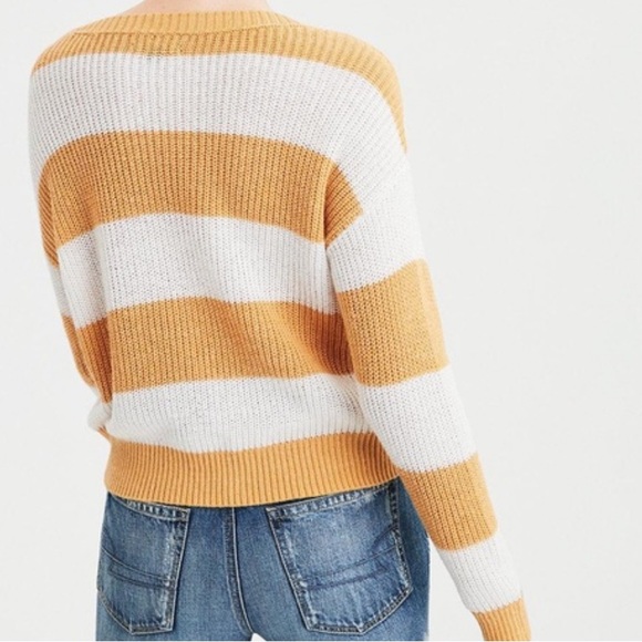 American Eagle Striped Long Sleeve Sweater | Yellow & White | Women's XS - Picture 3 of 10